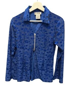 Vintage Sheer Blue Floral Zip Top – Y2K Fairycore Mesh Blouse